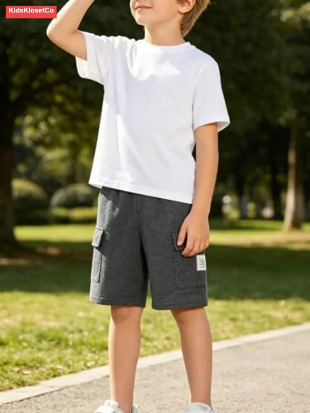 4 Pack Boys Cargo Shorts Elastic Waist Jogger Athletic Shorts with Pockets